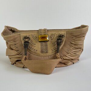 Vintage Christian Dior Beige Pleated Lambskin Leather Plisse Tote Bag